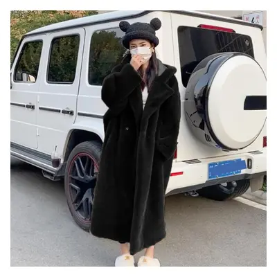 (black, 5XL) Oversized Faux Fur Coat Women Winter Long Plush Jacket Fluffy Overcoat Female Hoode