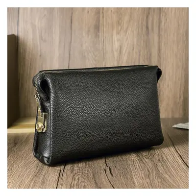 (black) Contact&apos;s Men Clutch Bag Large Capacity Genuine Leather Men Wallets Cell Phone Pock