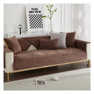 (coffee, 90x240cm 1pcs) Thicken Plush Sofa Cover Universal Sofas Towel Anti-slip Combination Cou