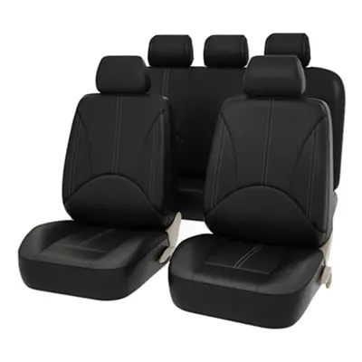 (black, B(As in the picture)) Seametal 9pcs Car Seat Covers Universal Breathable Leather Seat Pr