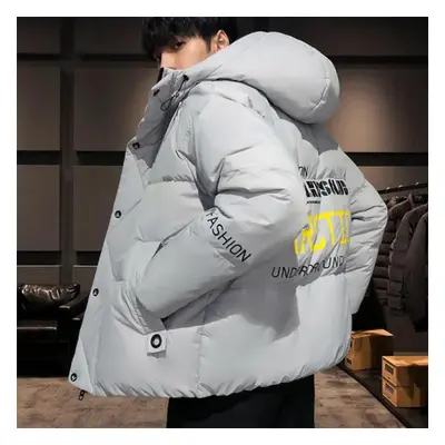 (grey, 3XL) Men&apos;s Down Jackets Trend Korean Version Winter Hooded Jackets Warm Loose Large 