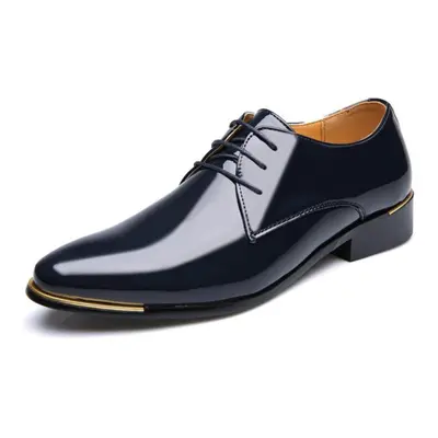 (blue, 46) New Men&apos;s Business Casual Shoes Fashion Bright Leather Formal Men&apos;s Shoes