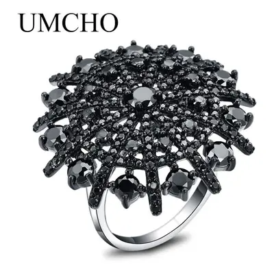 (black, 7) Umcho Gemstone Natural Black Spinel Ring Sterling Silver Jewelry For Women With Elega