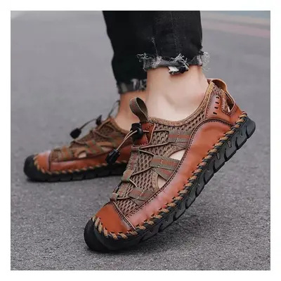 (brown, EU:47) Men Handmade Sandals Black Sandals Outdoor Summer Roman Sandals For Men Beach Sho