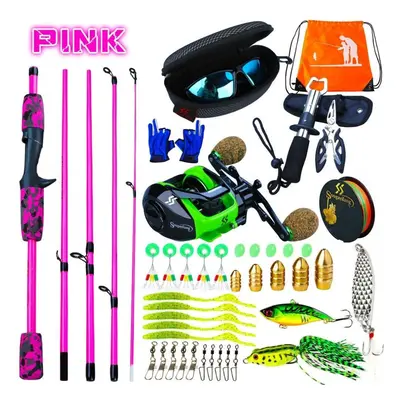 (pink, 5.5FT Rod&Reel Left Hand) Portable Travel Fishing Fishing Rod Combos Sections Casting Fis