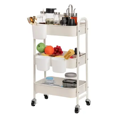 (White) tier storage cart metal rolling trolley, beauty trolley