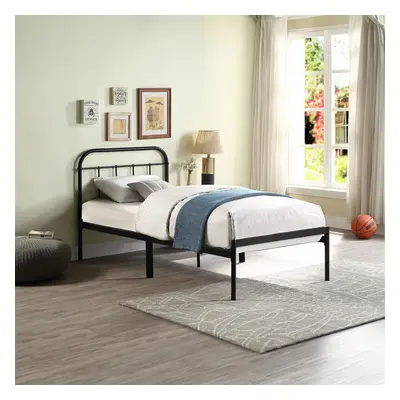 (Single 90x190cm, No Mattress) ALDBURY MODERN TRADITIONAL BLACK METAL BED FRAME