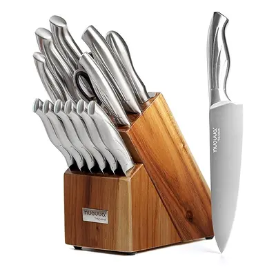 Kitchen Knife Block Set 14-Piece Knife Set with Hardwood Block Stainless Steel Blades Hollow Kni