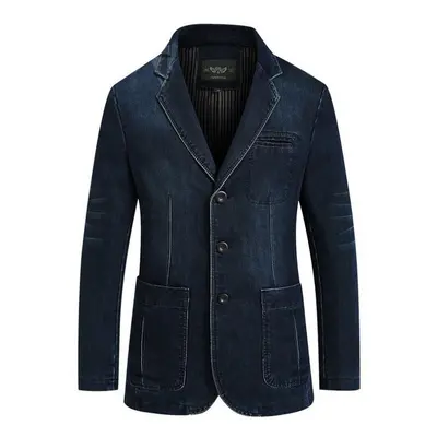 (dark blue, XXXXL) Autumn Winter New Mens Warm Cotton Jacket Fashion Slim Fit Jacket Denim Coat