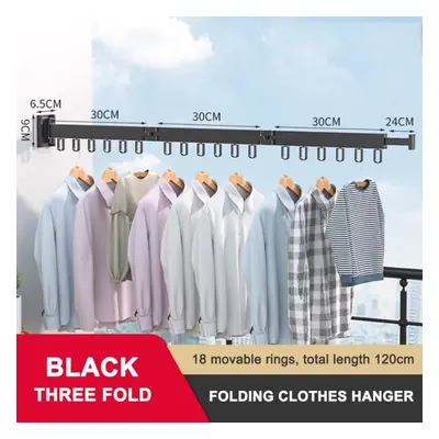 (Three FOLD) Retractable Folding Clothes Hanger Aluminum Drying Rack Wall-mounted Laundry Storag