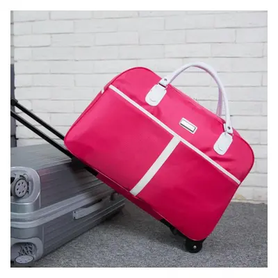 (rose red) Trolley Luggage Travel Bag Waterproof Rolling Boarding Bag Foldable Duffle Bags Suitc