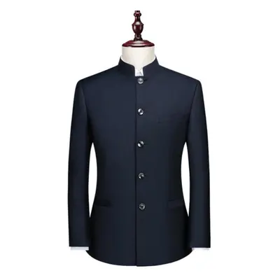 (navy blue, XS) Tunic Jacket Men&apos;s Self Cultivation Chinese Mandarin Stand-up Collar Suit C