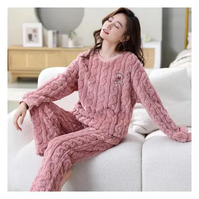 (light pink, 3XL) Autumn And Winter Flannel Flannel Warm Pajamas Women&apos;s Home Wear Loose An