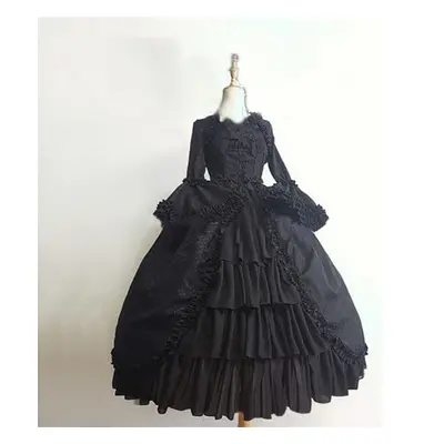 (black, XXXL) S-5xl Women&apos;s Medieval Retro Gothic Court Dress Square Neck Waist Panel Bow D