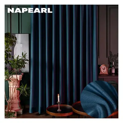 (dark blue, W200cm x L250cm) 1pc Napearl Modern 80% Blackout Kitchen Curtain Lengthen Pure Color