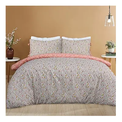 Sleepdown Ditsy Flowers Orange White Reverse Soft Easy Care Duvet Cover Quilt Bedding Set Pillow