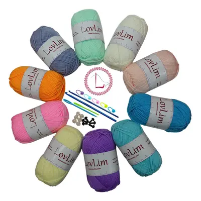 LovLim Crochet Yarn 10x50g Soft Cotton Yarn Skeins 1200+ Yards for