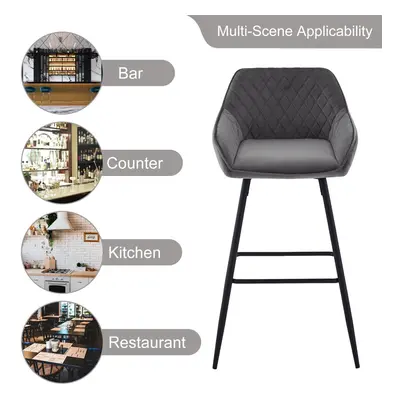 (Grey) Bar Stools X2 Velvet Bar Stools Breakfast Chairs