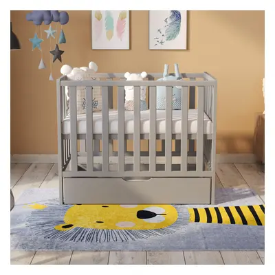 (Grey) Paris | Space Saver Cot 100x50cm with drawer & Aloe Vera Quilted mattress