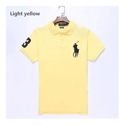 (Light yellow, XL) Men's Custom Fit Polo Shirt Cotton Short Sleeve Large Pony Polo Top