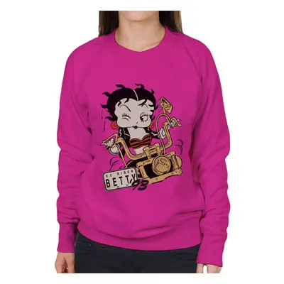 (M, Hot Pink) Betty Boop Ez Rider Betty Women's Sweatshirt