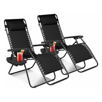 2 PK Portable Reclining Zero Gravity Chair With Cup Phone Holder