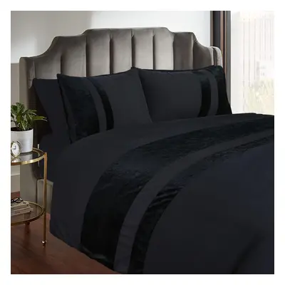 (King, Black) Crushed Velvet Panel Band Duvet Cover Sets with Pillow Case King Size Duvet cover 