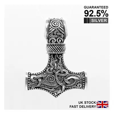 (28 inches) Thors Hammer Mjolnir Snake Norse Viking Pendant Necklace/Solid Sterling Silver/Quali