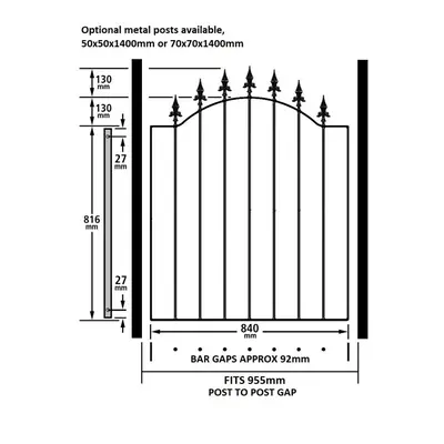 (920-990mm GAP X 1076mm High) Warwick Single Metal Spear-Top Garden Gate