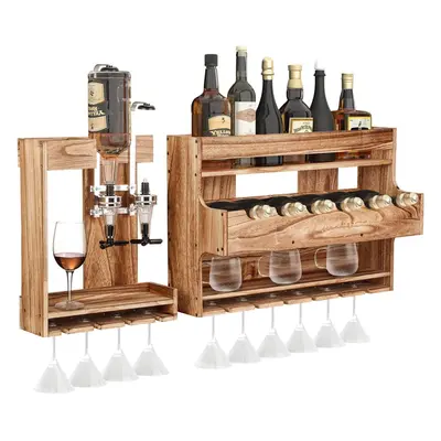 ybaymy Wall Mounted Wine Rack Tier Hanging Wine Glass Holder Fixing Bottle Bracket & Opstics Set