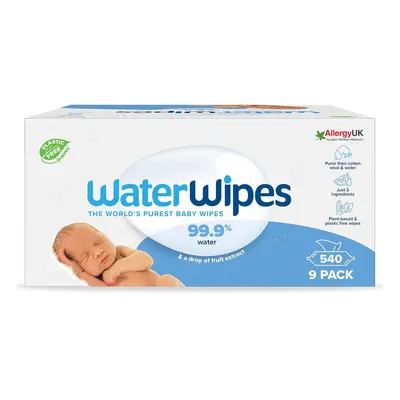 (WaterWipes Plastic-Free Original Baby Wipes, Count (9 packs), 99.9% Water Based Wipes, Unscente