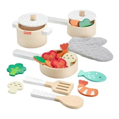 Kitchen Pretend Play Wooden Pots & Pans Set, Wood Pieces for Preschool Kids Ages 3+ Years, HXT83