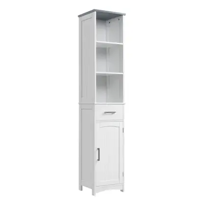 kleankin Tall Bathroom Storage Cabinet, Slim Freestanding Linen Tower, White