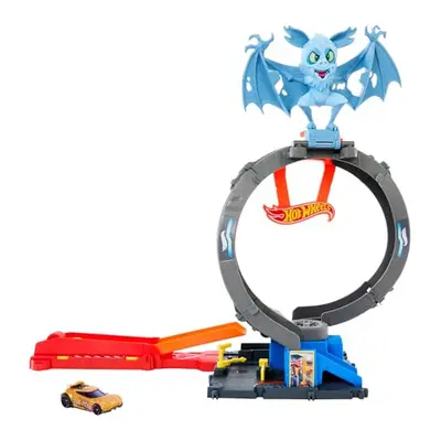 City Toy Car Track Set, Bat Loop Attack with Adjustable Loop & Launcher, 1:64 Scale Toy Car, HTN