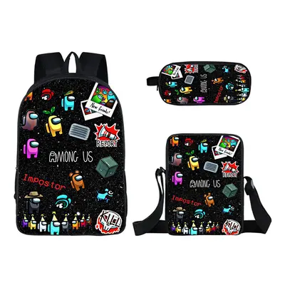 (24) 3pcs Among Us Cartoon Backpack Set Schoolbag Pencil Bag