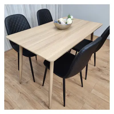 Rectangle Oak Effect Dining Table & Black Faux Leather Padded Chairs