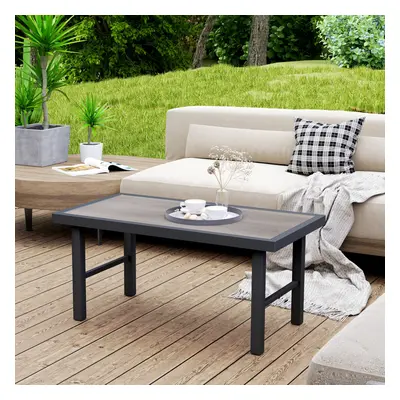 Outsunny Garden Coffee Table with SPC Woodgrain Tabletop, Grey Wood Effect