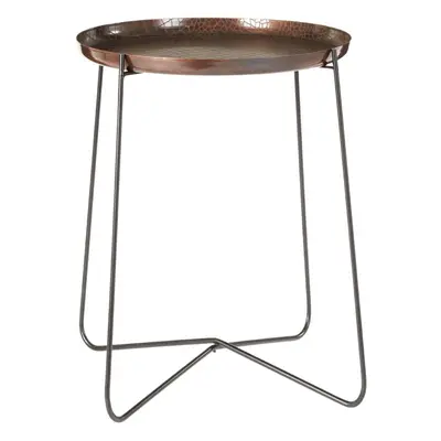 Sleek Large Copper And Black Side Table, Round Top Small Lounge Table, Contemporary Bed Side Tab