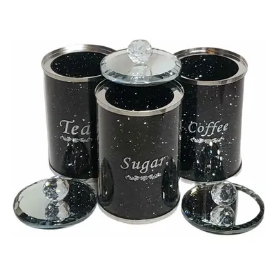 ProTech Crushed Diamond Crystal Black Tea Coffee Sugar Jars, Storage Canisters, Crystal Filled J