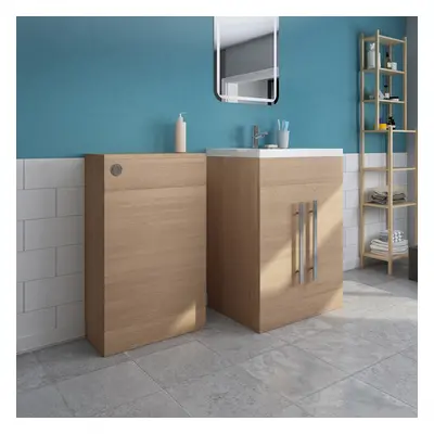 Calm Light Oak Freestanding Vanity Unit & Back to Wall Toilet Unit Set