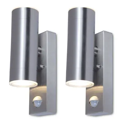 Set of Rado - Stainless Steel IP44 Outdoor Motion Sensor Up Down GU10 Wall Lights