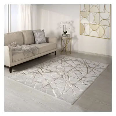 (Medium 120x170cm) Aurora Mica AU13 Geometric Rugs in Metallic Beige Gold