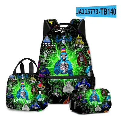 (13-3Pcs Set) 3D Gorilla Tag School Backpack Rucksack Lunch Bag Pencil Case 3Pcs Set Gift