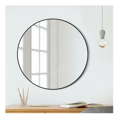 (Black 80CM) Slim Frame Round Mirror