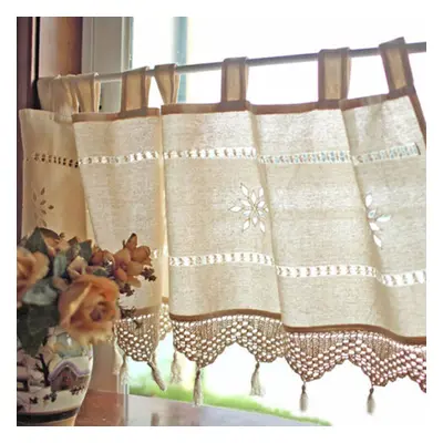 Country Style French Cotton Linen Embroidery Cafe Curtain Home Kitchen Curtain