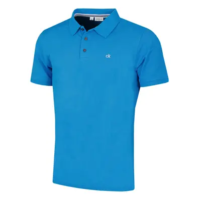 (L, Blue) Calvin Klein Mens Campus Button Ribbed Collar Golf Polo Shirt