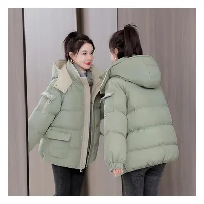 (green, XL) New Fashion Women Autumn Winter Thicken Warm Parka Female Casual Solid Color Pocket 