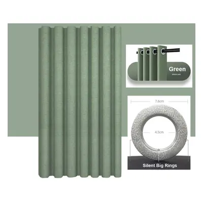 (green, W260xH200cm) Imitation Linen Shower Curtain With Big Rings Bathroom Waterproof Thick Fab