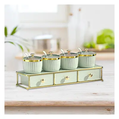 (as the picture, light Green grid) Condiment Container Seasoning Storage Box, Dustproof Multipur