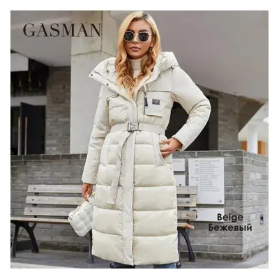 (beige, L) Gasman Women&apos;s Jacket Long Elegant Fashion Winter Coat For Women Brand Zipper Po